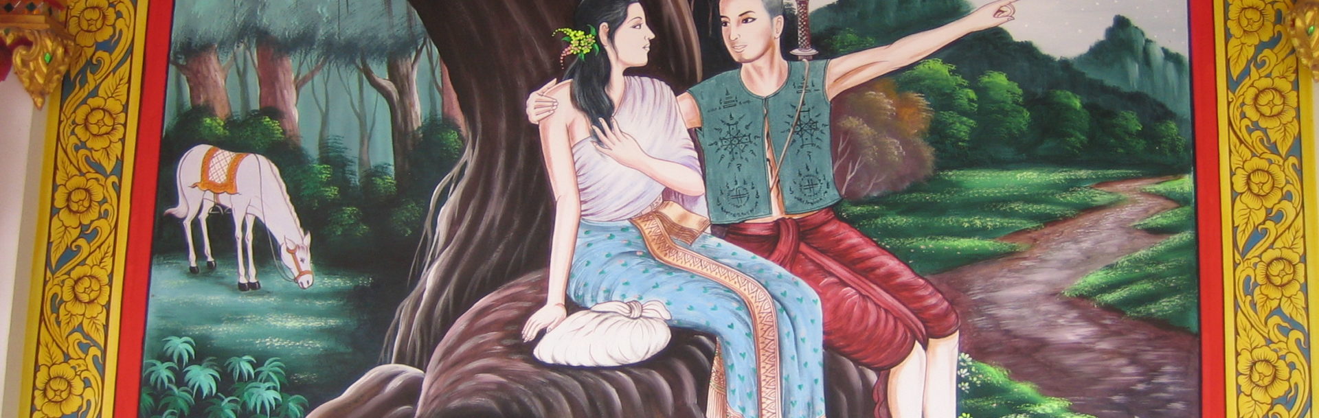 Mural of Khun Phaen and Wanthong in the forest.